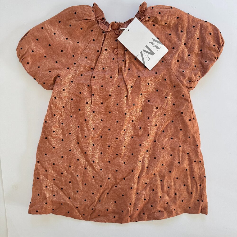 NWT Zara Copper Shimmer Polka Dot Dress 18-24M Thanksgiving Fall Holiday Rust